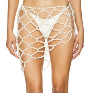 Loba Paola Skirt in Ivory & Silver Pearl mini swim resort Revolve M/L